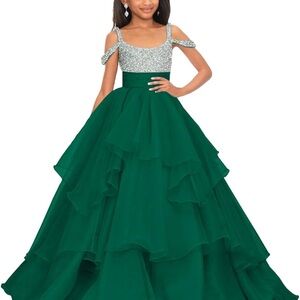 Elegant Green Kids Dress with Silver Accents